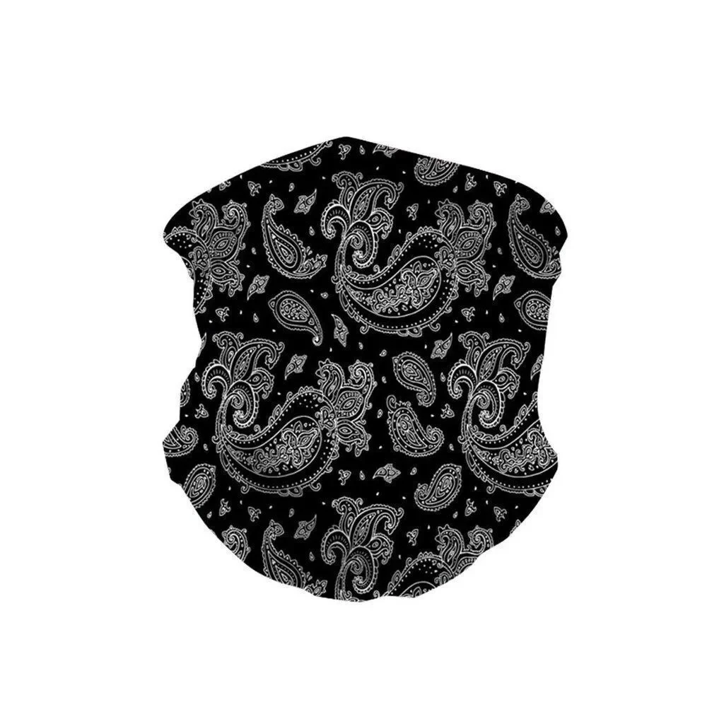 Black Paisley Neck Gaiter Face Mask Scarf Bandana